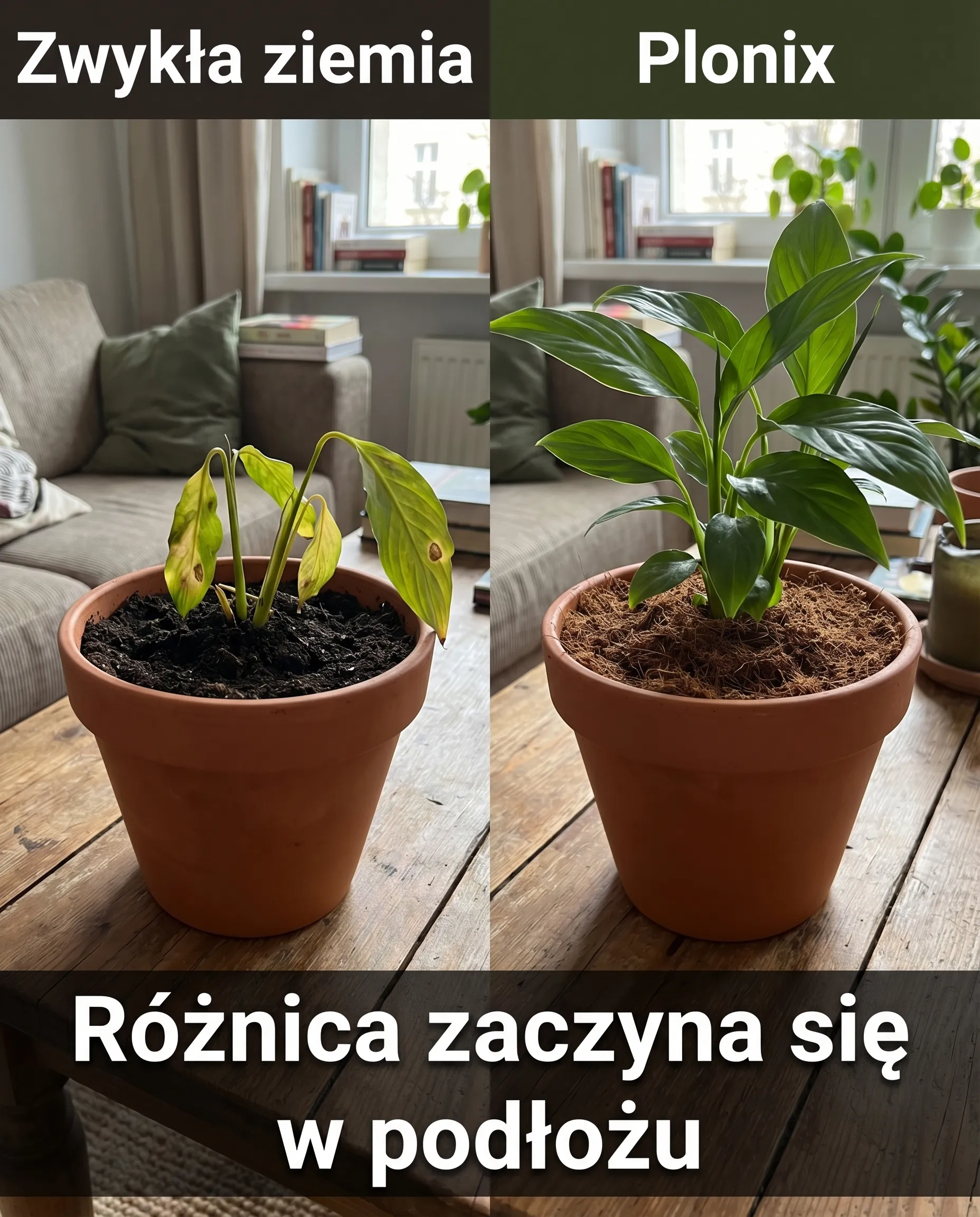 Porównanie: zwykła ziemia vs Plonix — rośliny